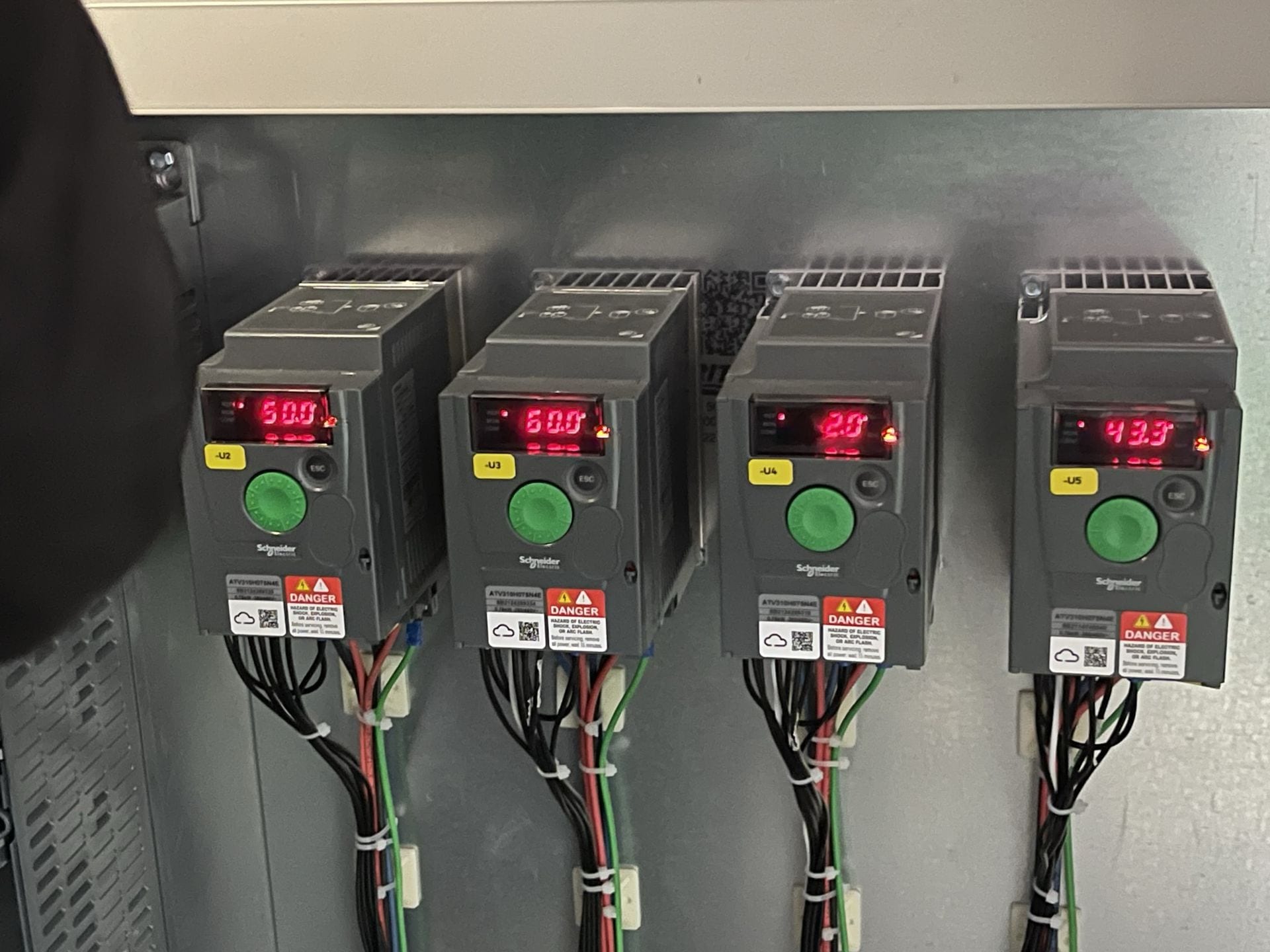 Schneider Electric Altivar ATV310 variable frequency drives in a control panel